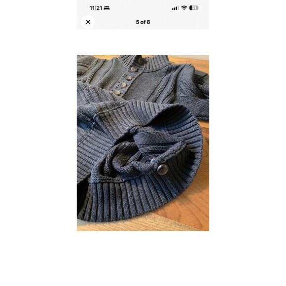 L.L.Bean Mens Lg Cotton-Wool Fisherman Knit Sweater Button-Mock Neck Black/Gray - Picture 5 of 8